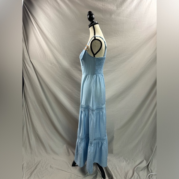 Boho Lace Patchwork Ruffle Hem Sleeveless Dress Blue - Picture 7 of 8